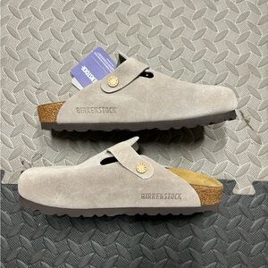 Taupe Grey Suede Boston Birkenstocks Clogs